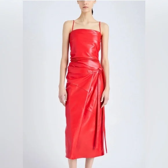 Proenza Schouler | Dresses | Proenza Schouler 349 Red Lamb Leather Delancy  Wrap Effect Dress Size 6 | Poshmark